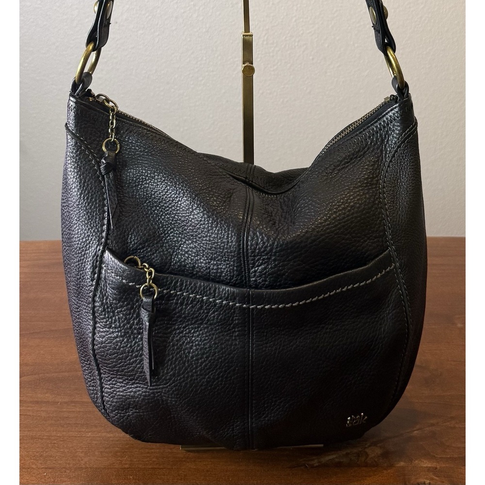 The Sak IRIS Pebbled Leather Hobo Shoulder Bag Purse Black $149